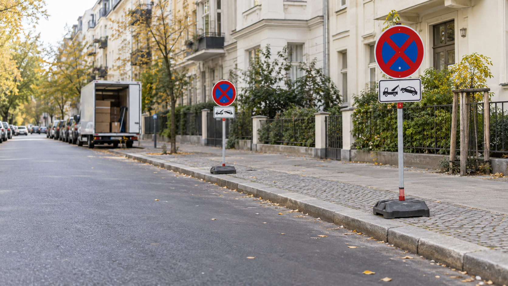 Professionell eingerichtete Halteverbotszone in einer Berliner Wohnstraße